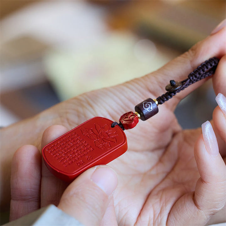 Porte-clés Buddha Stones Natural Cinnabar Heart Sutra Blessing