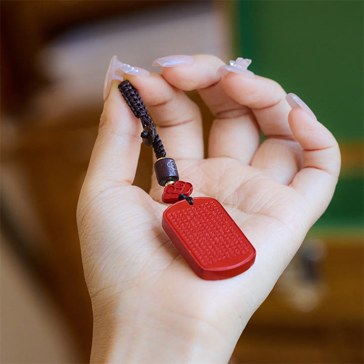 Porte-clés Buddha Stones Natural Cinnabar Heart Sutra Blessing