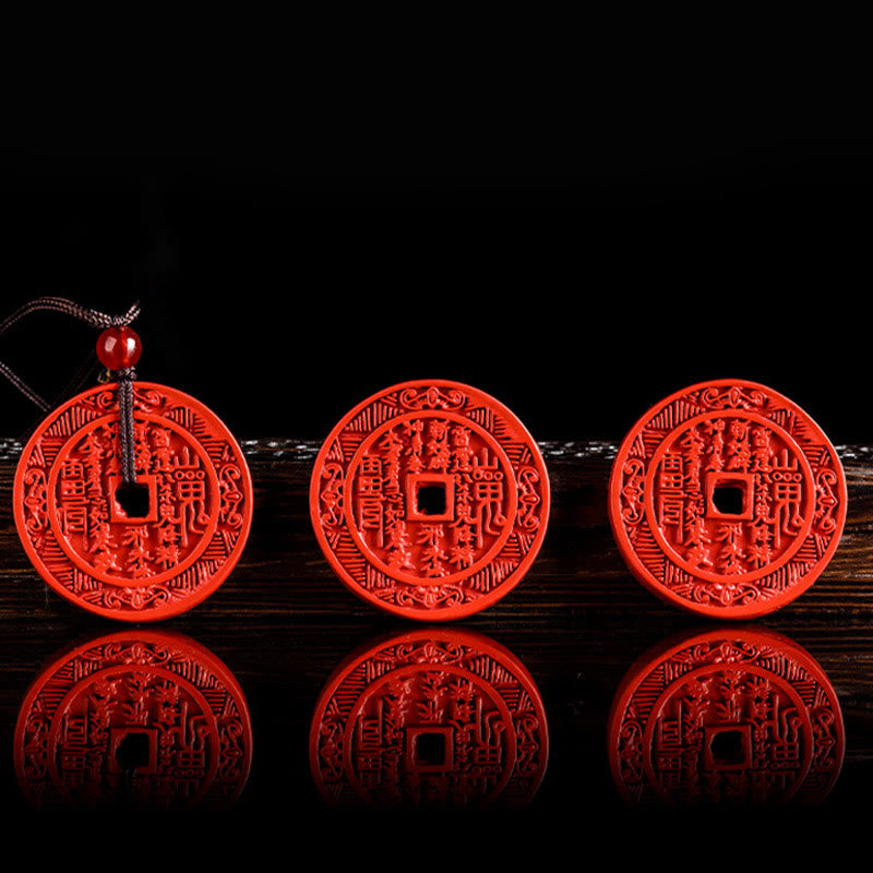 Buddha Stones Cinabre Naturel Fantômes de Montagne Dépenser de l'Argent Bagua Design Collier Pendentif Bénédiction