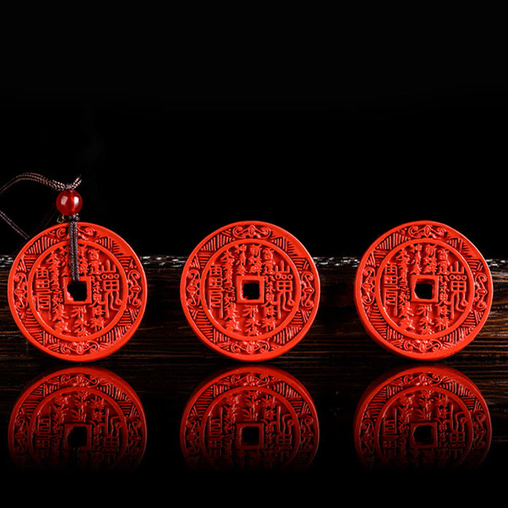 Buddha Stones Cinabre Naturel Fantômes de Montagne Dépenser de l'Argent Bagua Design Collier Pendentif Bénédiction