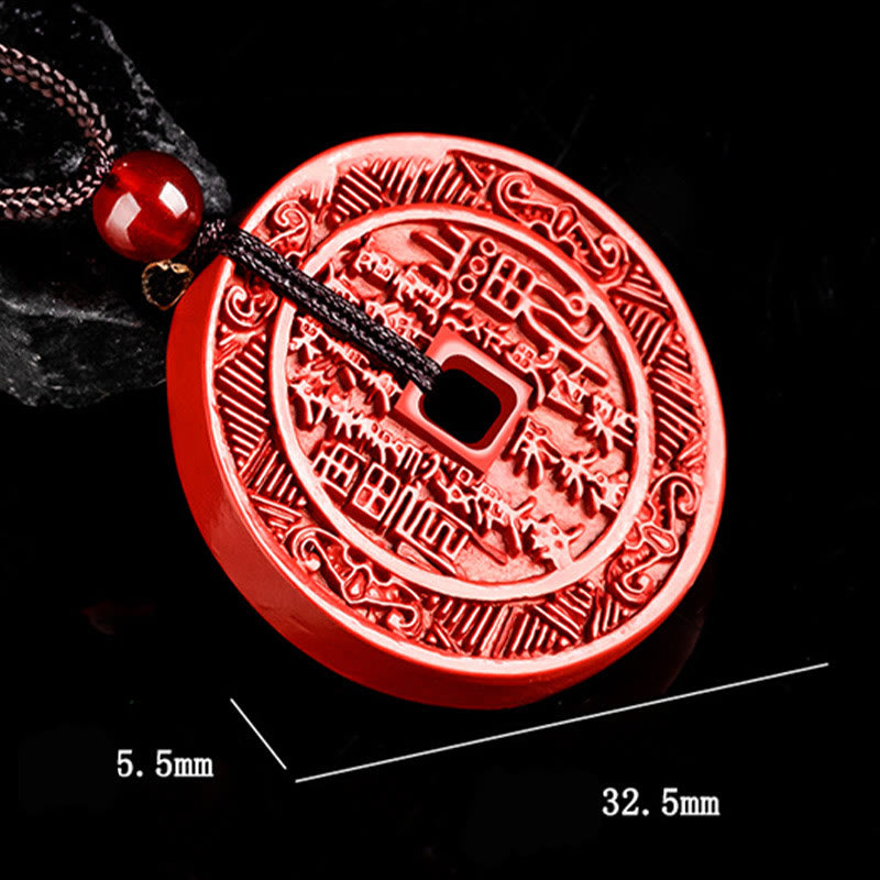 Buddha Stones Cinabre Naturel Fantômes de Montagne Dépenser de l'Argent Bagua Design Collier Pendentif Bénédiction