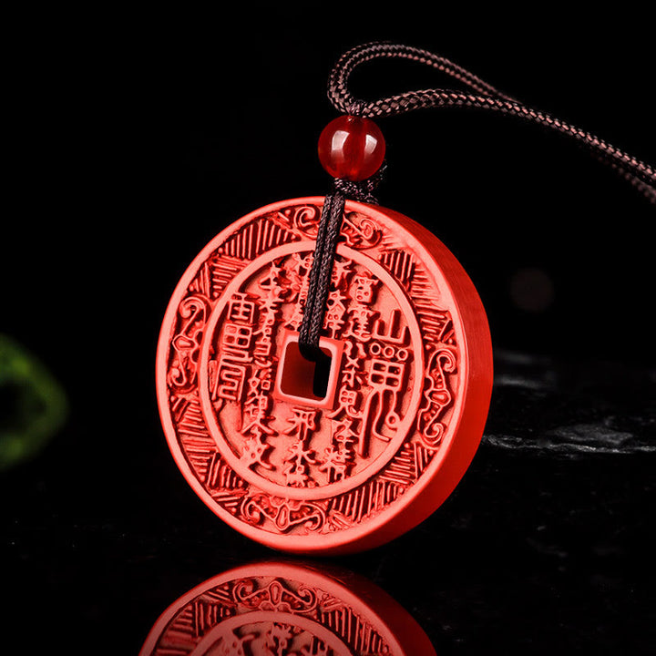 Buddha Stones Cinabre Naturel Fantômes de Montagne Dépenser de l'Argent Bagua Design Collier Pendentif Bénédiction