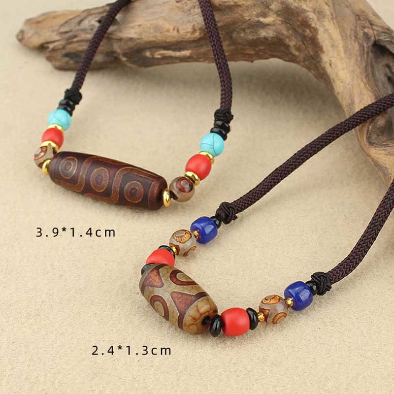 Buddha Stones Perle Dzi tibétaine à neuf yeux Perle Dzi à trois yeux Colliers de protection Pendentif