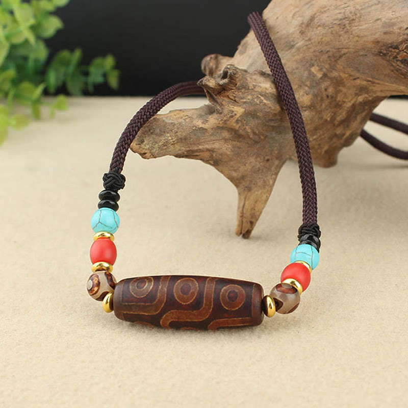 Buddha Stones Perle Dzi tibétaine à neuf yeux Perle Dzi à trois yeux Colliers de protection Pendentif
