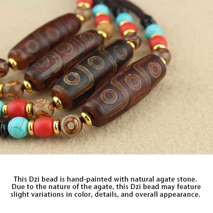 Buddha Stones Perle Dzi tibétaine à neuf yeux Perle Dzi à trois yeux Colliers de protection Pendentif