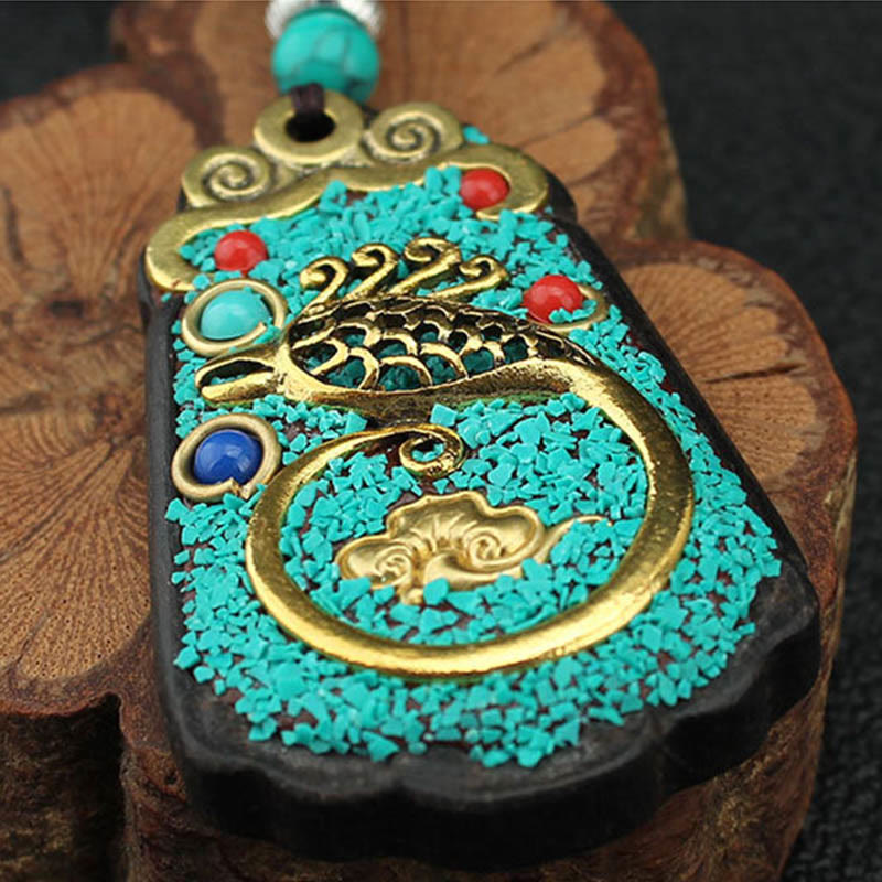 Buddha Stones Tibet Dieu de la richesse Arbre d'argent Phénix doré Thangka Collier pendentif en ébène pour la paix