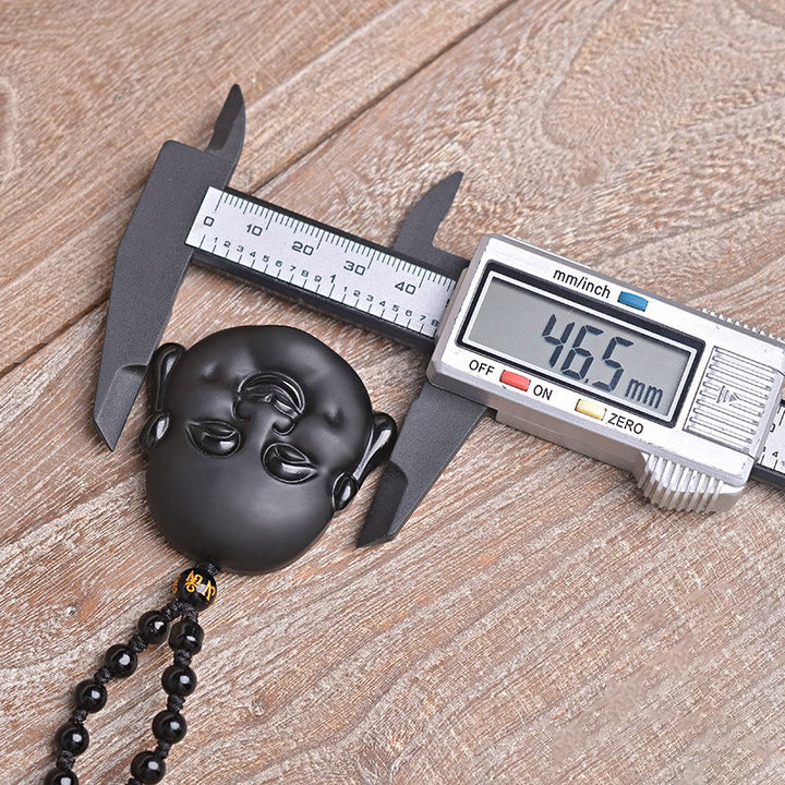 Collier pendentif de purification Buddha Stones rieur en obsidienne noire naturelle