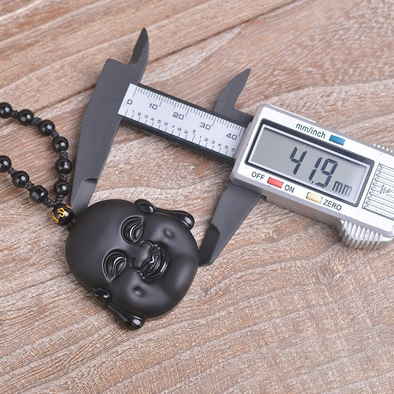 Collier pendentif de purification Buddha Stones rieur en obsidienne noire naturelle