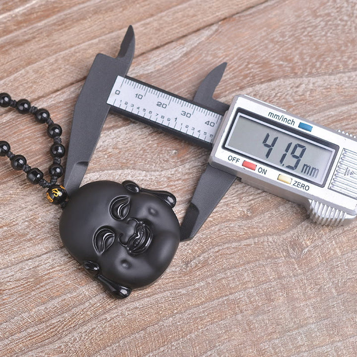 Collier pendentif de purification Buddha Stones rieur en obsidienne noire naturelle