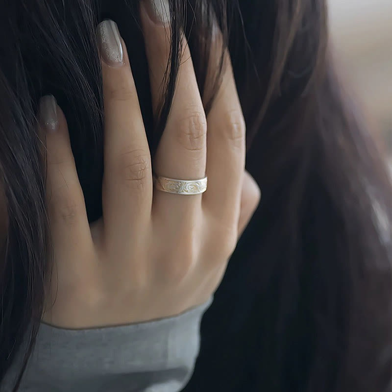 Bague Bouddha Stone en argent sterling 999 peinte à l'or avec motif de fleurs joyeuses et cœur paisible Sutra - image 11
