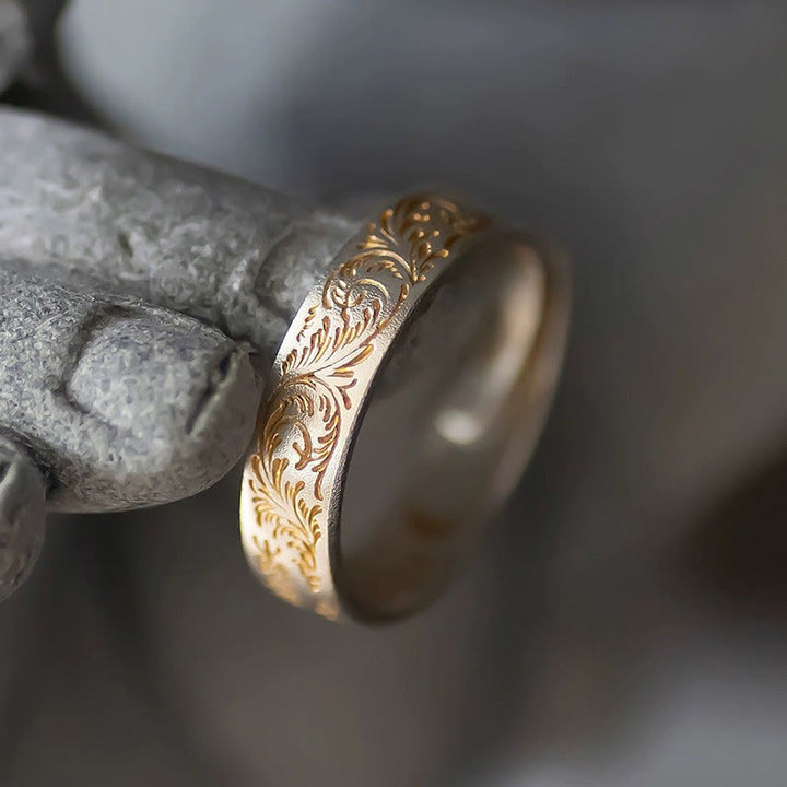 Bague Bouddha Stone en argent sterling 999 peinte à l'or avec motif de fleurs joyeuses et cœur paisible Sutra