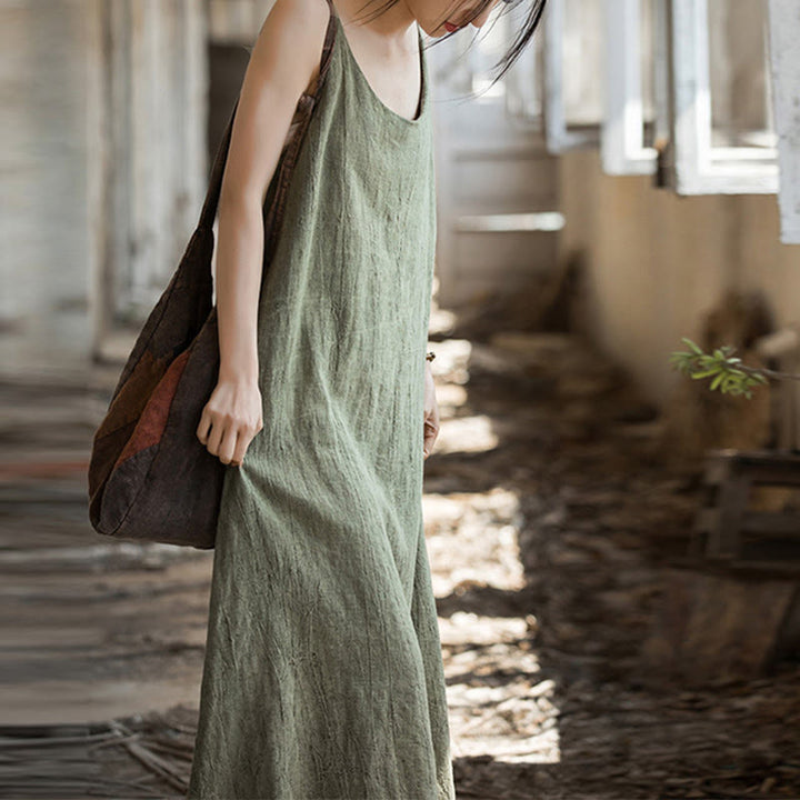 Robe camisole mi-longue d'été en lin teinté à la main avec bretelles spaghetti Buddha Stones - image 10