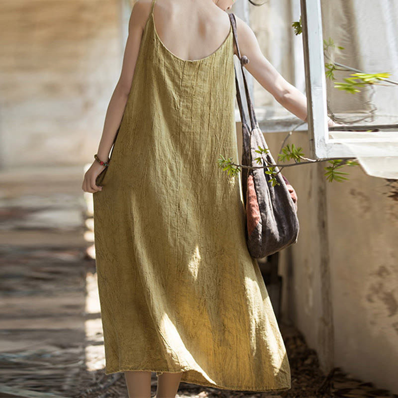 Robe camisole mi-longue d'été en lin teinté à la main avec bretelles spaghetti Buddha Stones - image 2
