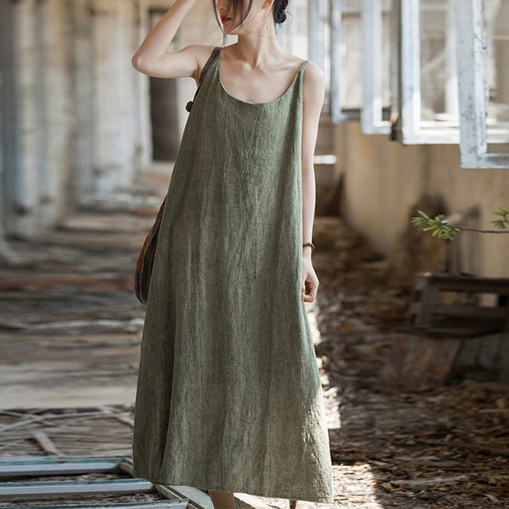 Robe camisole mi-longue d'été en lin teinté à la main avec bretelles spaghetti Buddha Stones - image 11