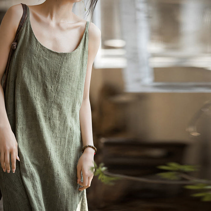 Robe camisole mi-longue d'été en lin teinté à la main avec bretelles spaghetti Buddha Stones - image 8