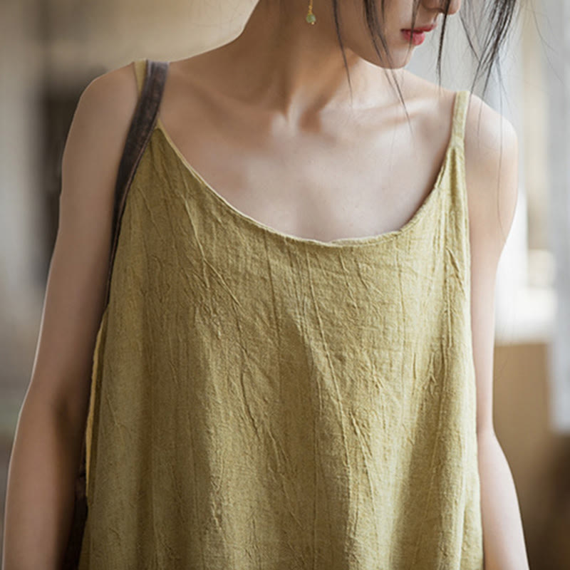 Robe camisole mi-longue d'été en lin teinté à la main avec bretelles spaghetti Buddha Stones - image 4