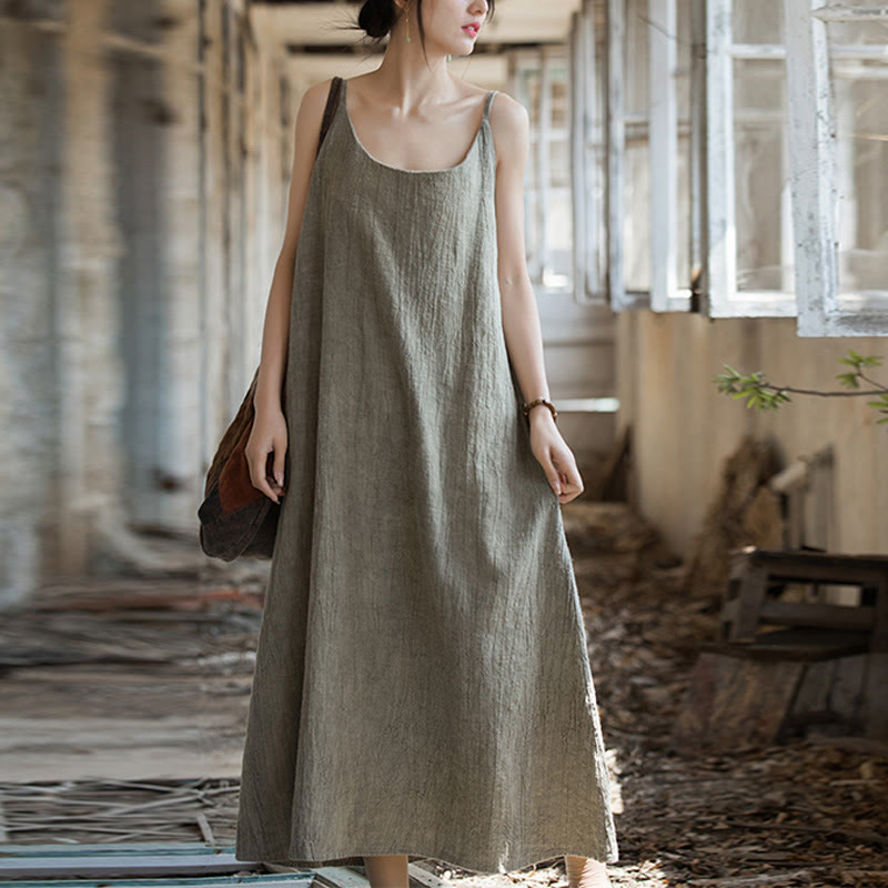 Robe camisole mi-longue d'été en lin teinté à la main avec bretelles spaghetti Buddha Stones - image 18