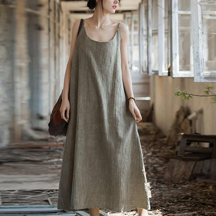 Robe camisole mi-longue d'été en lin teinté à la main avec bretelles spaghetti Buddha Stones - image 18