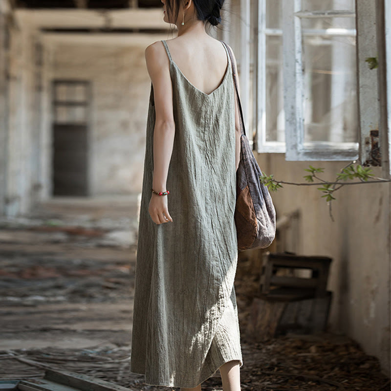 Robe camisole mi-longue d'été en lin teinté à la main avec bretelles spaghetti Buddha Stones - image 19