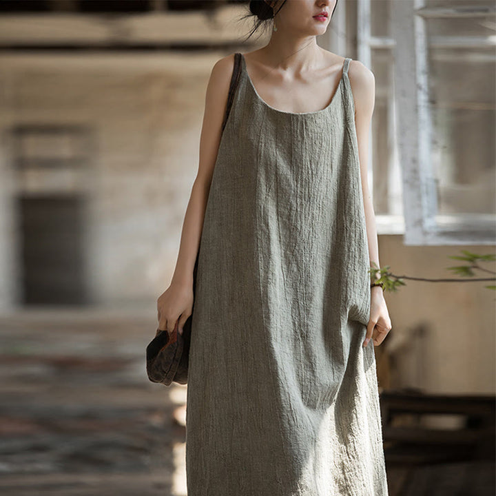 Robe camisole mi-longue d'été en lin teinté à la main avec bretelles spaghetti Buddha Stones - image 20
