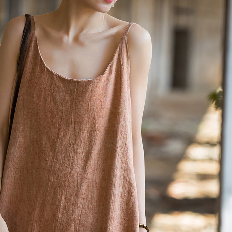 Robe camisole mi-longue d'été en lin teinté à la main avec bretelles spaghetti Buddha Stones - image 16