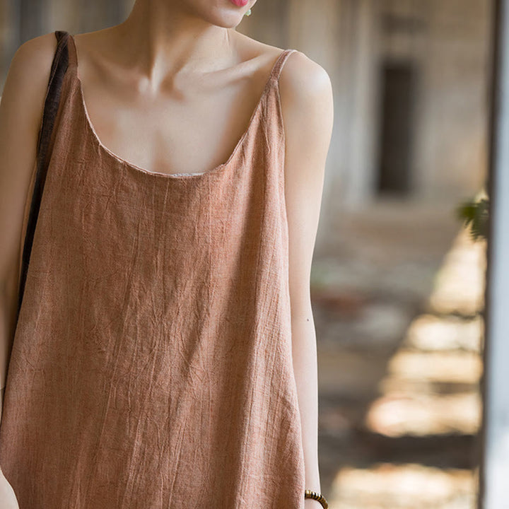 Robe camisole mi-longue d'été en lin teinté à la main avec bretelles spaghetti Buddha Stones - image 16
