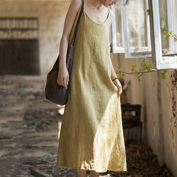 Robe camisole mi-longue d'été en lin teinté à la main avec bretelles spaghetti Buddha Stones - image 3