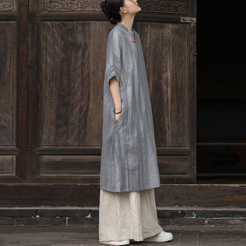 Robe courte en lin ramie tie-dye fait main avec poches, manches courtes, longueur sous le genou, ornée de Buddha Stones - image 13