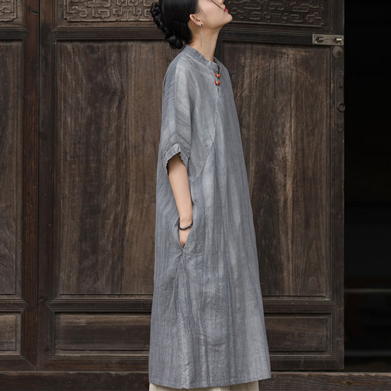Robe courte en lin ramie tie-dye fait main avec poches, manches courtes, longueur sous le genou, ornée de Buddha Stones - image 15