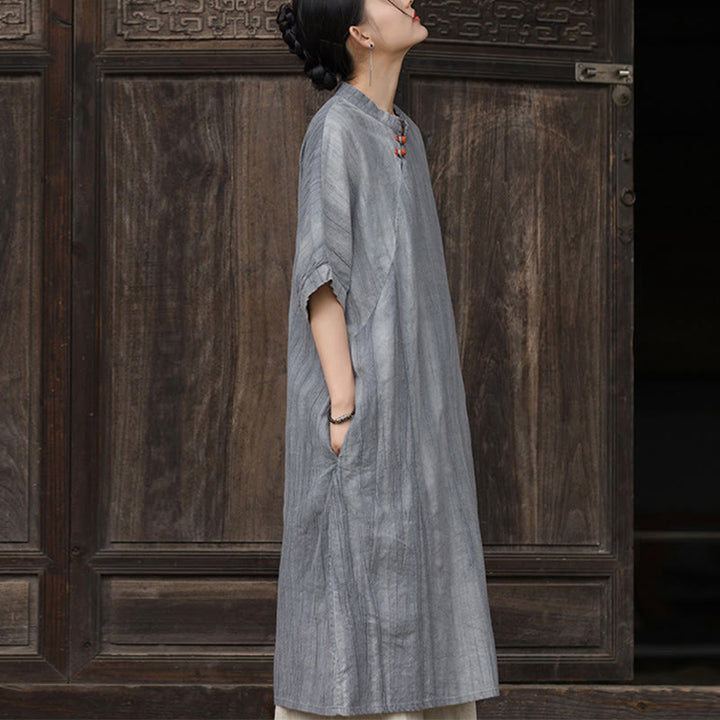 Robe courte en lin ramie tie-dye fait main avec poches, manches courtes, longueur sous le genou, ornée de Buddha Stones - image 15