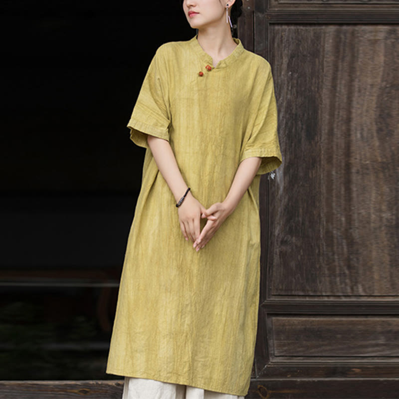 Robe mi-longue en lin ramie teintée à la main Buddha Stones, pantalon à jambe large avec poches - image 8