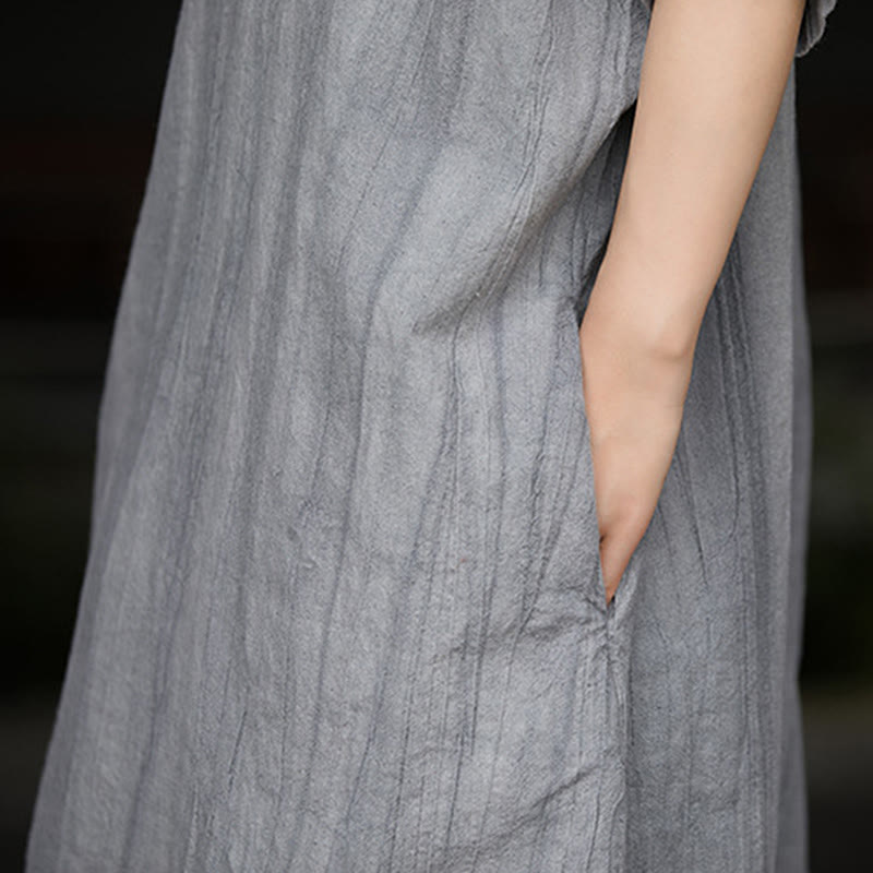 Robe courte en lin ramie tie-dye fait main avec poches, manches courtes, longueur sous le genou, ornée de Buddha Stones - image 17