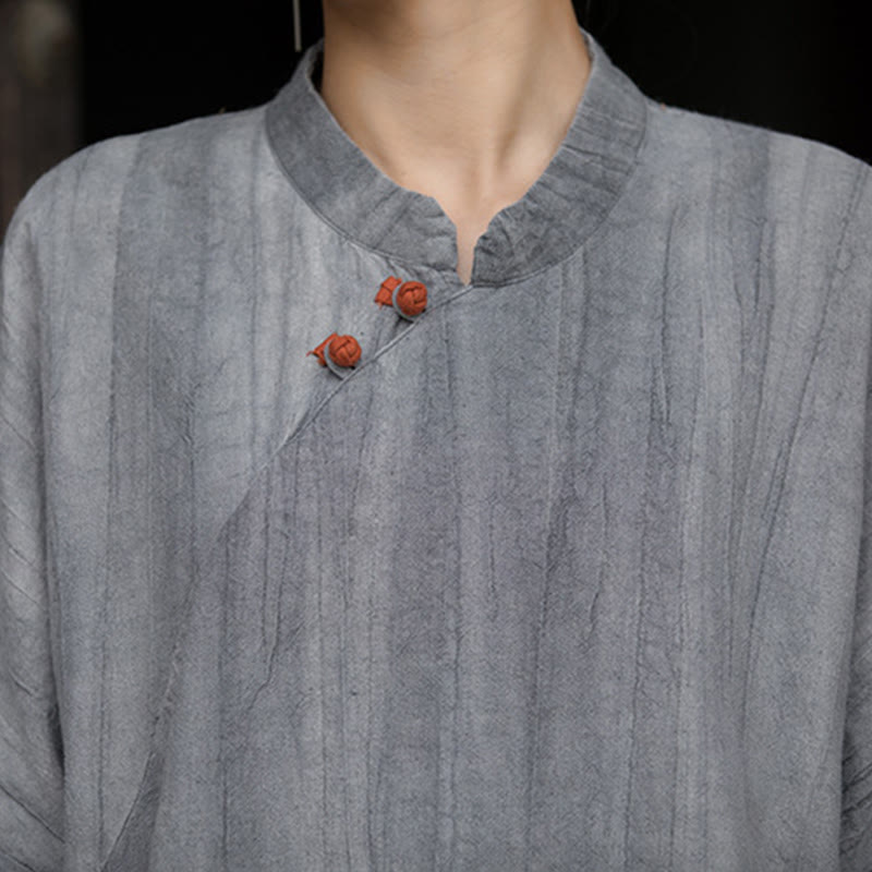 Robe courte en lin ramie tie-dye fait main avec poches, manches courtes, longueur sous le genou, ornée de Buddha Stones - image 16