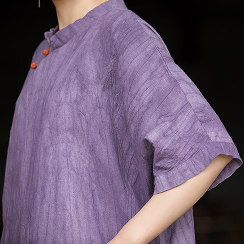 Robe courte en lin ramie tie-dye fait main avec poches, manches courtes, longueur sous le genou, ornée de Buddha Stones - image 3