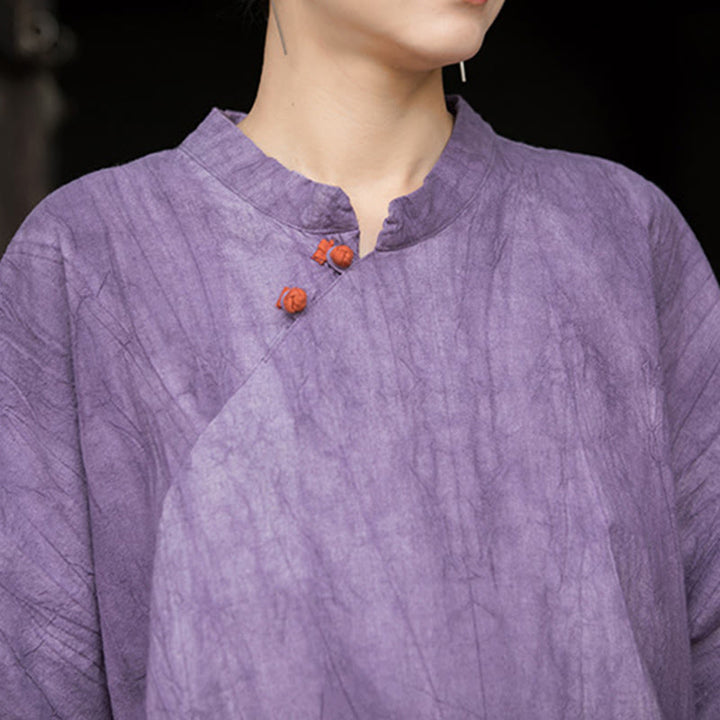 Robe courte en lin ramie tie-dye fait main avec poches, manches courtes, longueur sous le genou, ornée de Buddha Stones - image 2