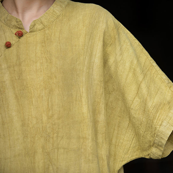 Robe courte en lin ramie tie-dye fait main avec poches, manches courtes, longueur sous le genou, ornée de Buddha Stones - image 9