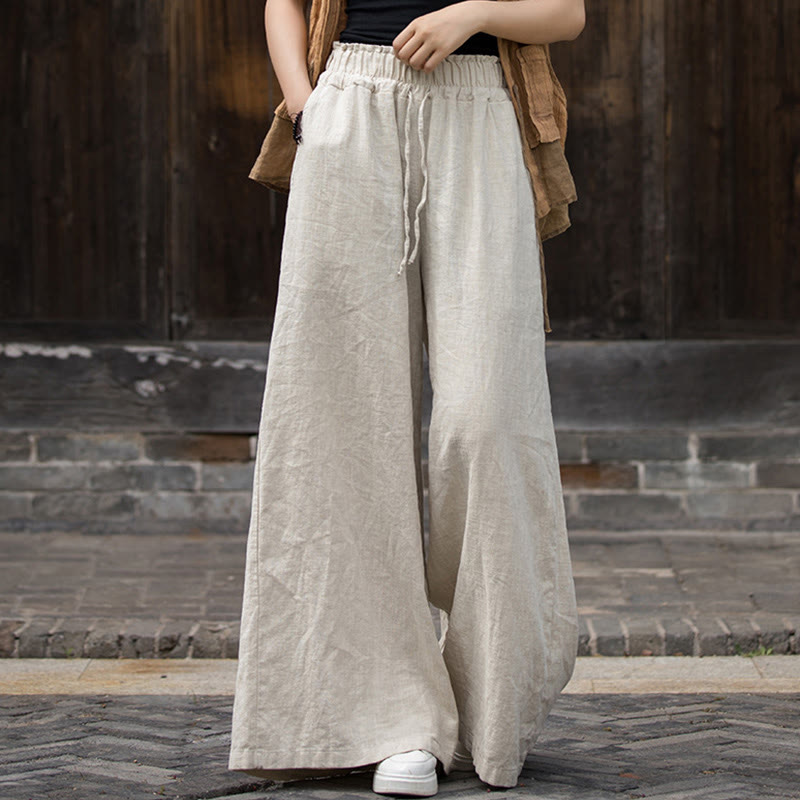 Robe mi-longue à boutons-grenouilles en lin ramie teintée à la main Buddha Stones, pantalon à jambe large avec poches - Pantalon kaki - US4-8/10, UK/AU8-12/14, EU36-40/42 (F) - image 32