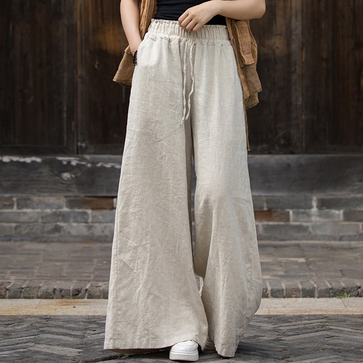 Robe mi-longue à boutons-grenouilles en lin ramie teintée à la main Buddha Stones, pantalon à jambe large avec poches - Pantalon kaki - US4-8/10, UK/AU8-12/14, EU36-40/42 (F) - image 32