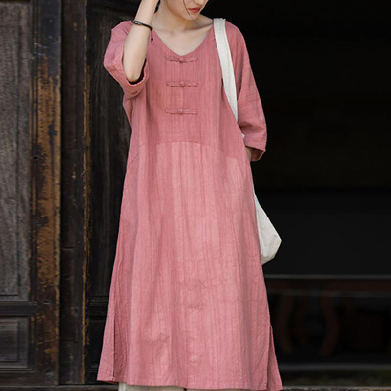 Robe mi-longue à boutons-grenouilles en lin ramie teintée à la main Buddha Stones, pantalon à jambe large avec poches - Robe rose (robe seule) - US4-8/10, UK/AU8-12/14, EU36-40/42 (F) - image 19