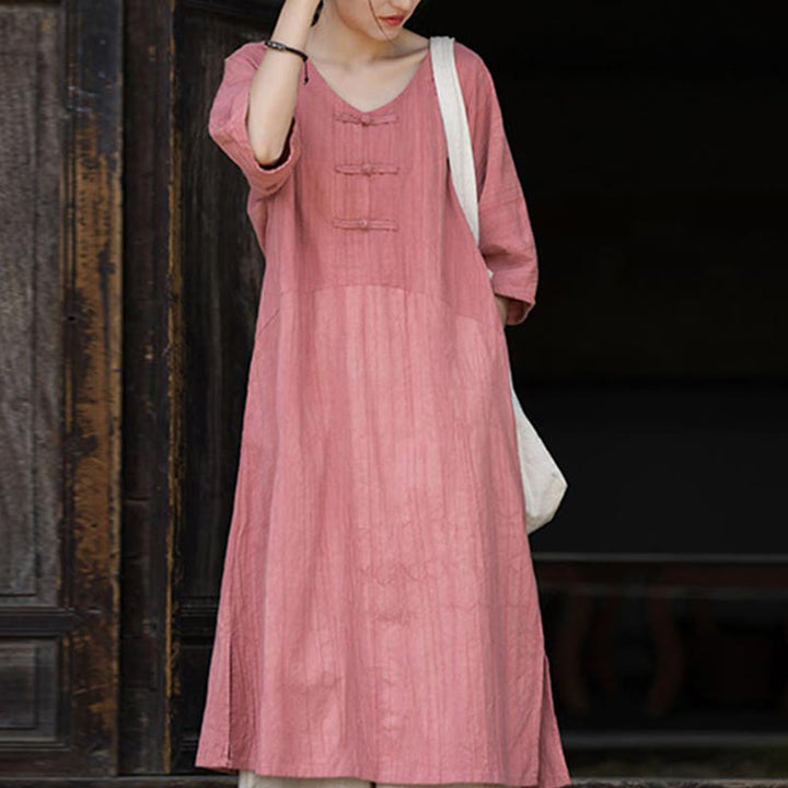 Robe mi-longue à boutons-grenouilles en lin ramie teintée à la main Buddha Stones, pantalon à jambe large avec poches - Robe rose (robe seule) - US4-8/10, UK/AU8-12/14, EU36-40/42 (F) - image 19