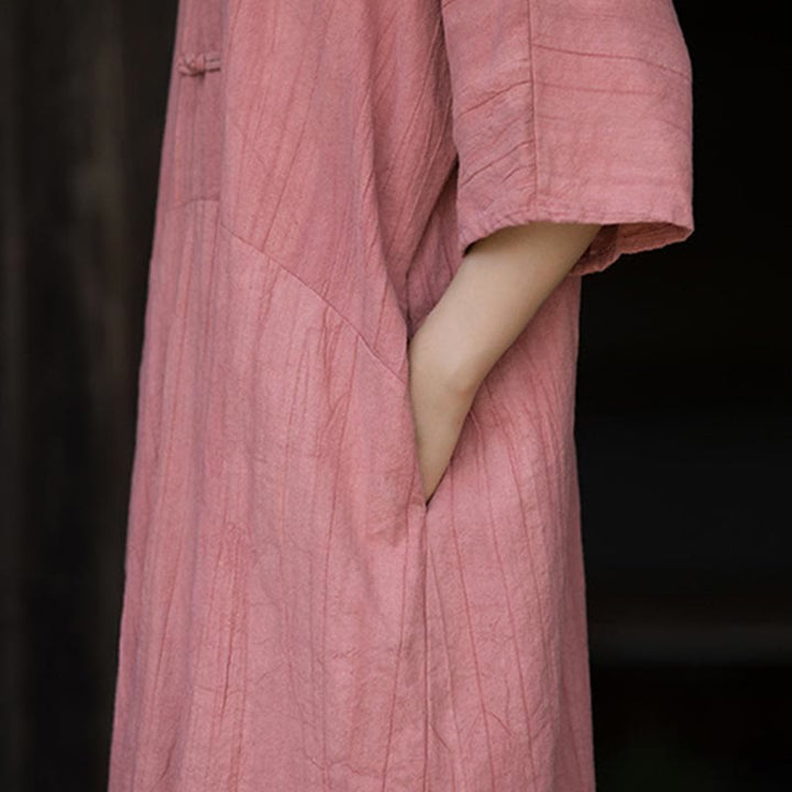 Robe mi-longue à boutons-grenouilles en lin ramie teintée à la main Buddha Stones, pantalon à jambe large avec poches - image 21