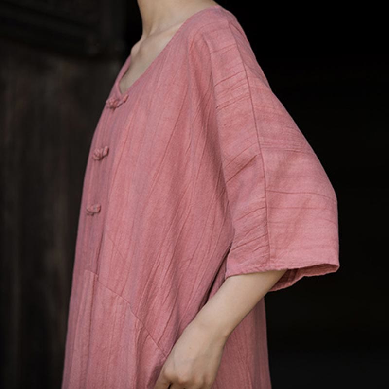 Robe mi-longue à boutons-grenouilles en lin ramie teintée à la main Buddha Stones, pantalon à jambe large avec poches - image 20