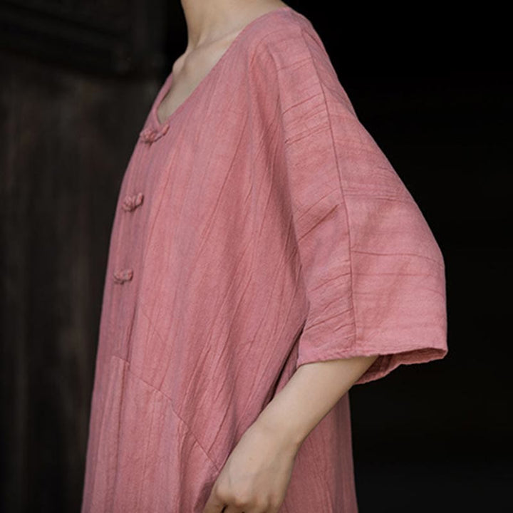 Robe mi-longue à boutons-grenouilles en lin ramie teintée à la main Buddha Stones, pantalon à jambe large avec poches - image 20