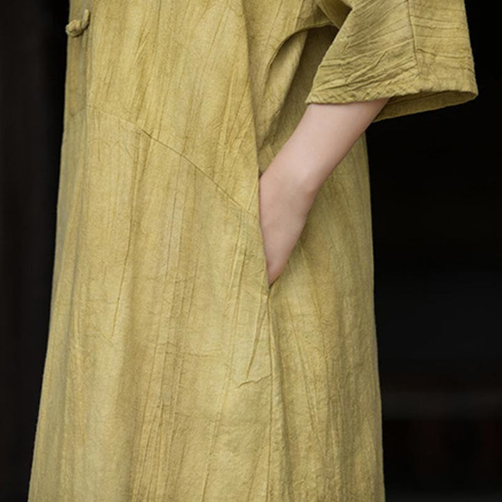 Robe mi-longue à boutons-grenouilles en lin ramie teintée à la main Buddha Stones, pantalon à jambe large avec poches - image 30