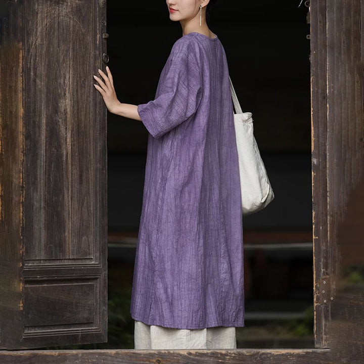 Robe mi-longue à boutons-grenouilles en lin ramie teintée à la main Buddha Stones, pantalon à jambe large avec poches - image 9