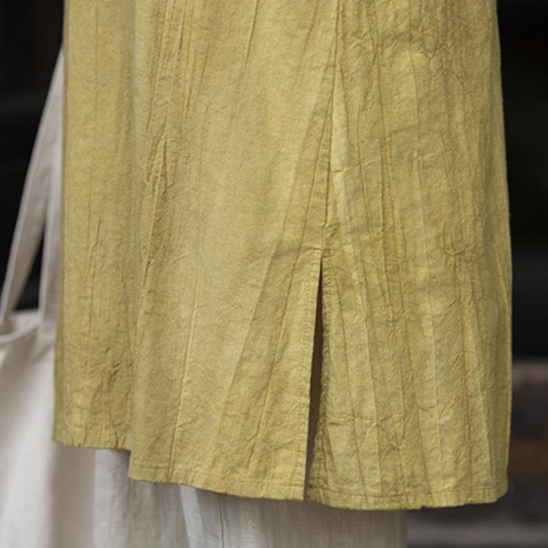 Robe mi-longue à boutons-grenouilles en lin ramie teintée à la main Buddha Stones, pantalon à jambe large avec poches - image 31