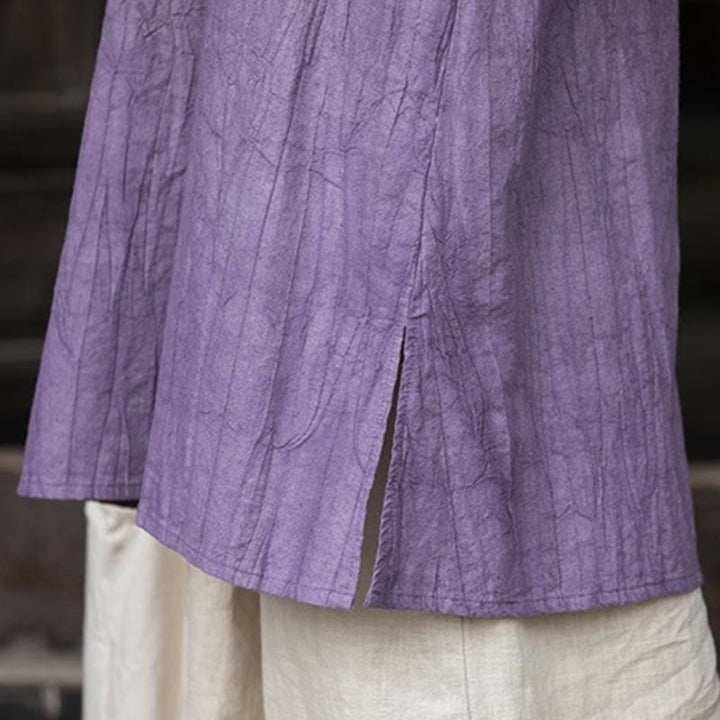 Robe mi-longue à boutons-grenouilles en lin ramie teintée à la main Buddha Stones, pantalon à jambe large avec poches - image 11