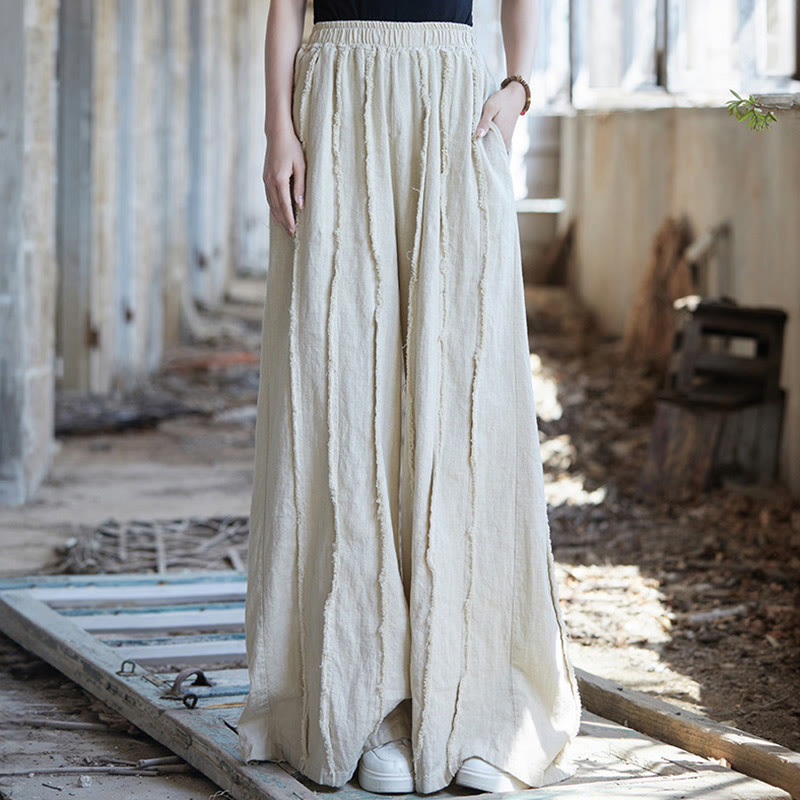 Robe sans manches en lin ramie Buddha Stones, longueur genou, avec poches et boutons grenouille - Pantalon beige - US4-8/10，UK/AU8-12/14，EU36-40/42 (F) - image 34