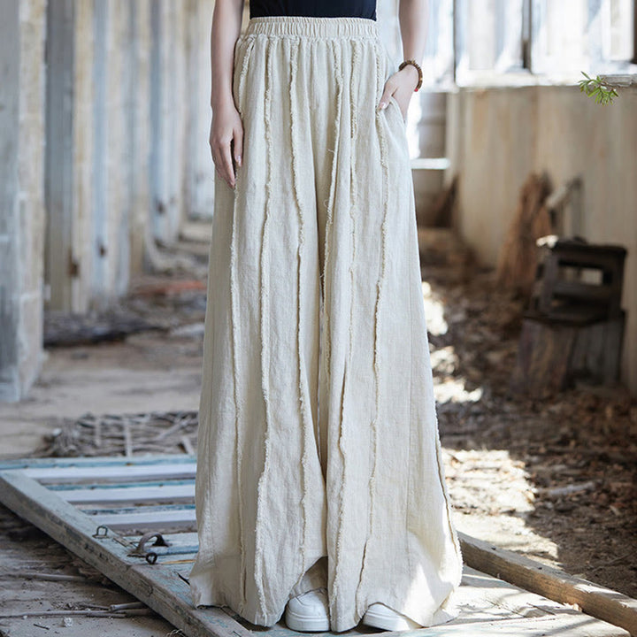 Robe sans manches en lin ramie Buddha Stones, longueur genou, avec poches et boutons grenouille - Pantalon beige - US4-8/10，UK/AU8-12/14，EU36-40/42 (F) - image 34