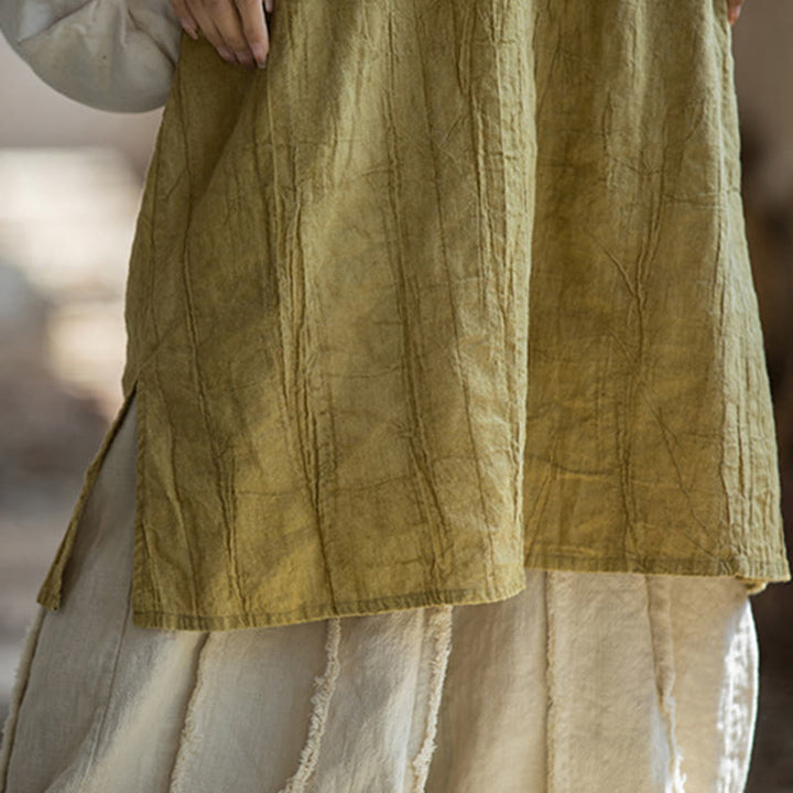 Robe midi sans manches à boutons-grenouillères Buddha Stones Pantalon large en lin ramie avec poches - image 10